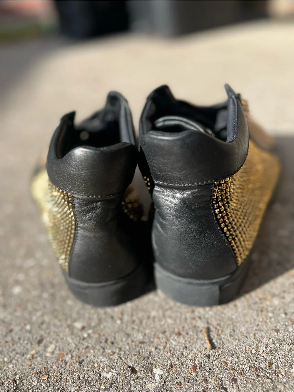 Ferrari Massari Men’s Mid-Top Spiked Sneaker Black Gold Leather